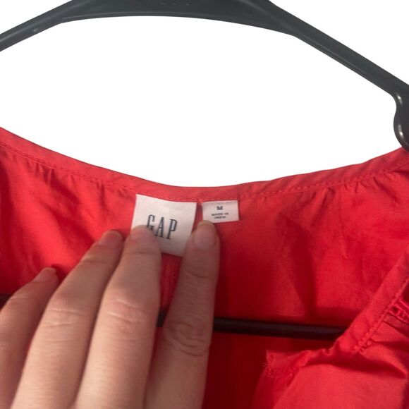 GAP Women's Medium Red Cotton Light Weight Scallop Sleevless Semi Sheer‎ Blouse - Picture 5 of 8